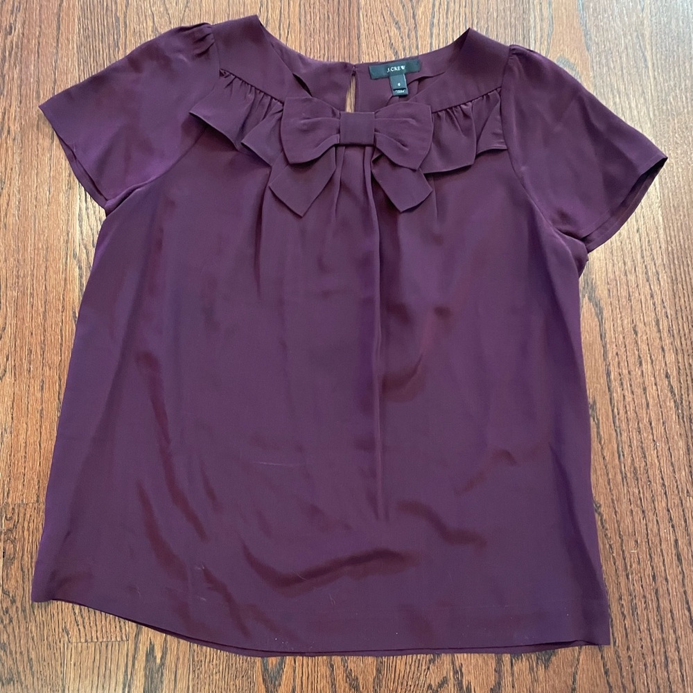 J Crew Burgandy Bow Blouse